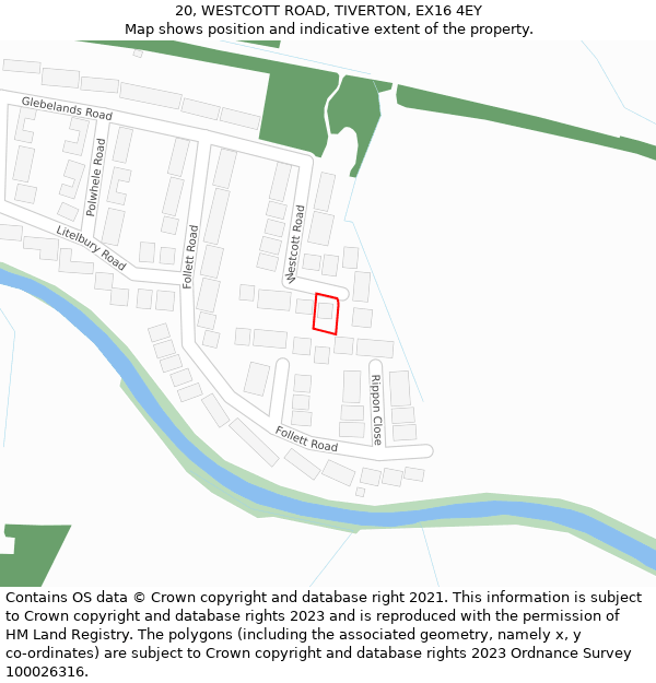 20, WESTCOTT ROAD, TIVERTON, EX16 4EY: Location map and indicative extent of plot