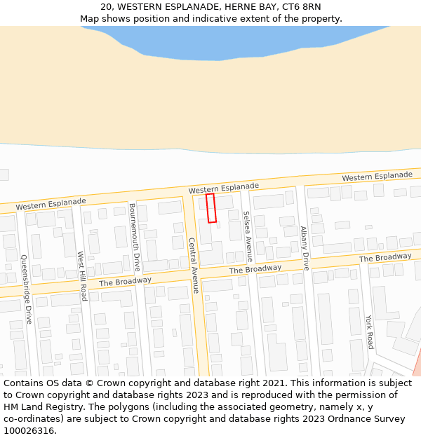 20, WESTERN ESPLANADE, HERNE BAY, CT6 8RN: Location map and indicative extent of plot