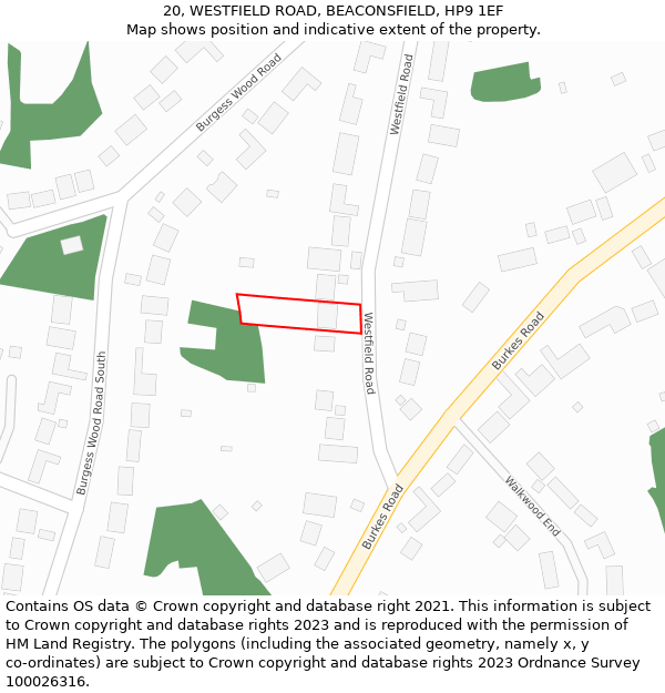 20, WESTFIELD ROAD, BEACONSFIELD, HP9 1EF: Location map and indicative extent of plot