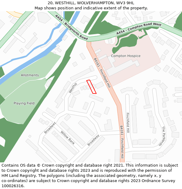 20, WESTHILL, WOLVERHAMPTON, WV3 9HL: Location map and indicative extent of plot