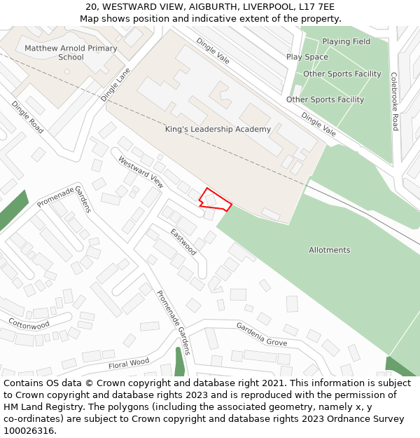 20, WESTWARD VIEW, AIGBURTH, LIVERPOOL, L17 7EE: Location map and indicative extent of plot