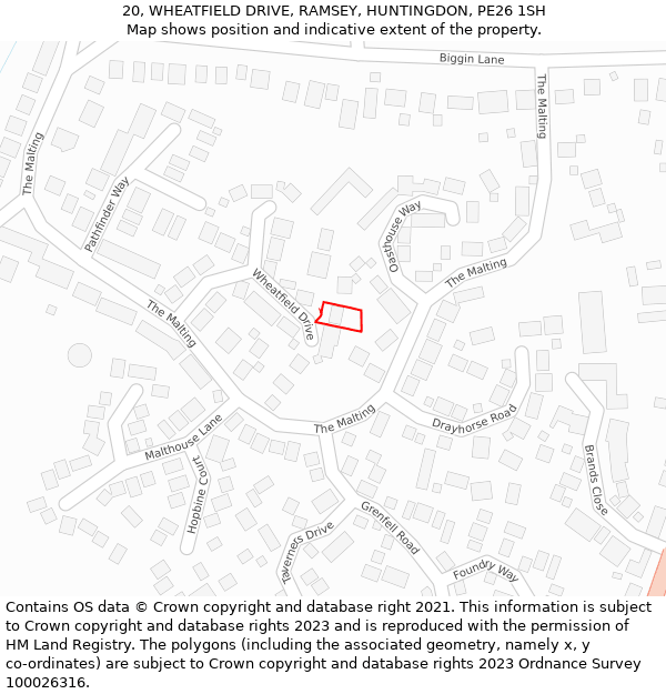 20, WHEATFIELD DRIVE, RAMSEY, HUNTINGDON, PE26 1SH: Location map and indicative extent of plot