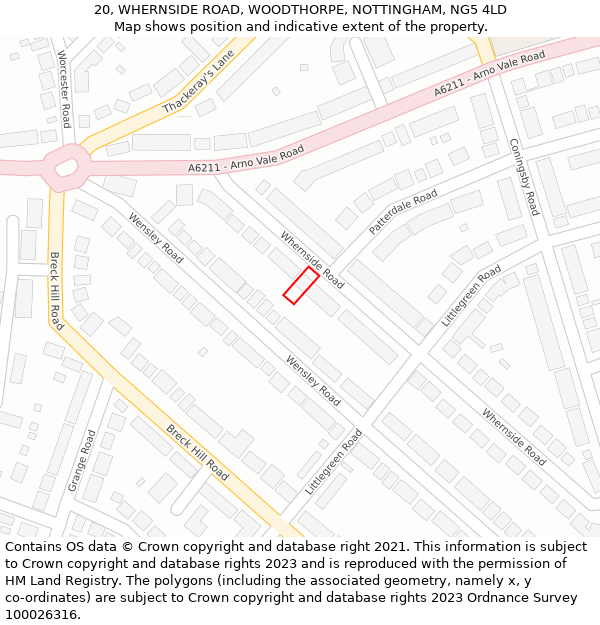 20, WHERNSIDE ROAD, WOODTHORPE, NOTTINGHAM, NG5 4LD: Location map and indicative extent of plot