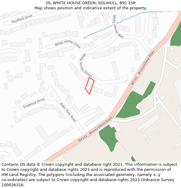20, WHITE HOUSE GREEN, SOLIHULL, B91 1SP: Location map and indicative extent of plot