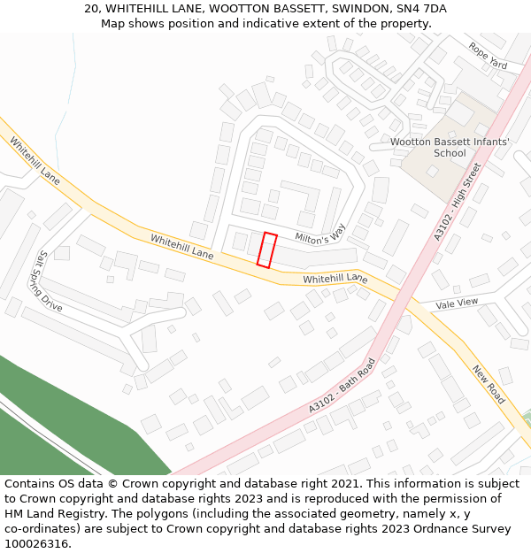 20, WHITEHILL LANE, WOOTTON BASSETT, SWINDON, SN4 7DA: Location map and indicative extent of plot