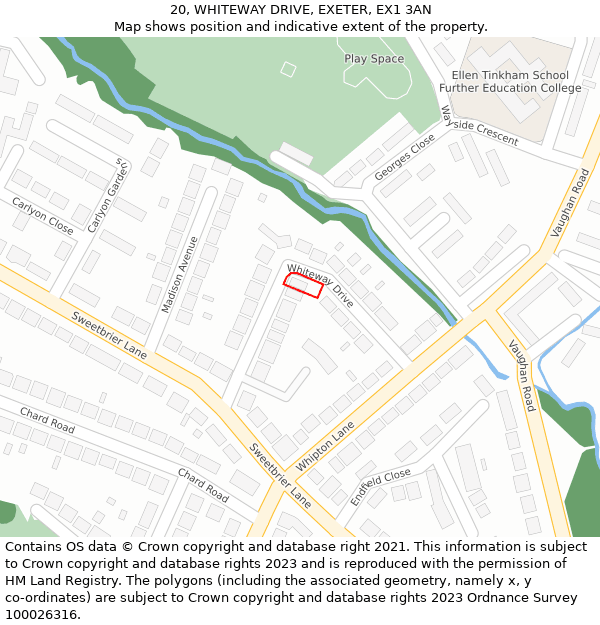 20, WHITEWAY DRIVE, EXETER, EX1 3AN: Location map and indicative extent of plot