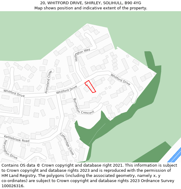 20, WHITFORD DRIVE, SHIRLEY, SOLIHULL, B90 4YG: Location map and indicative extent of plot