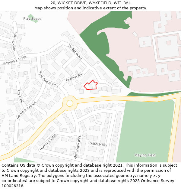 20, WICKET DRIVE, WAKEFIELD, WF1 3AL: Location map and indicative extent of plot