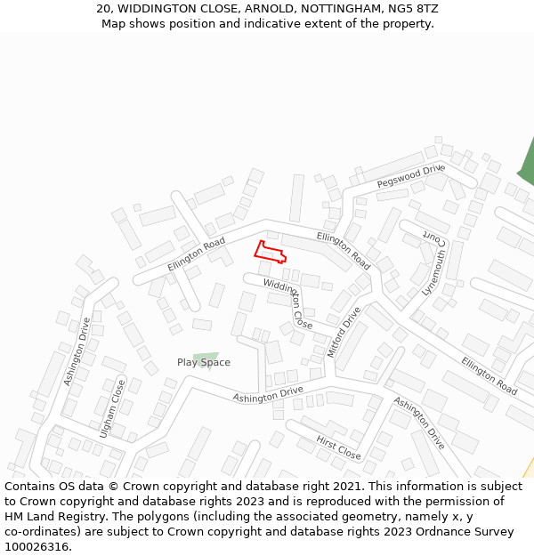 20, WIDDINGTON CLOSE, ARNOLD, NOTTINGHAM, NG5 8TZ: Location map and indicative extent of plot