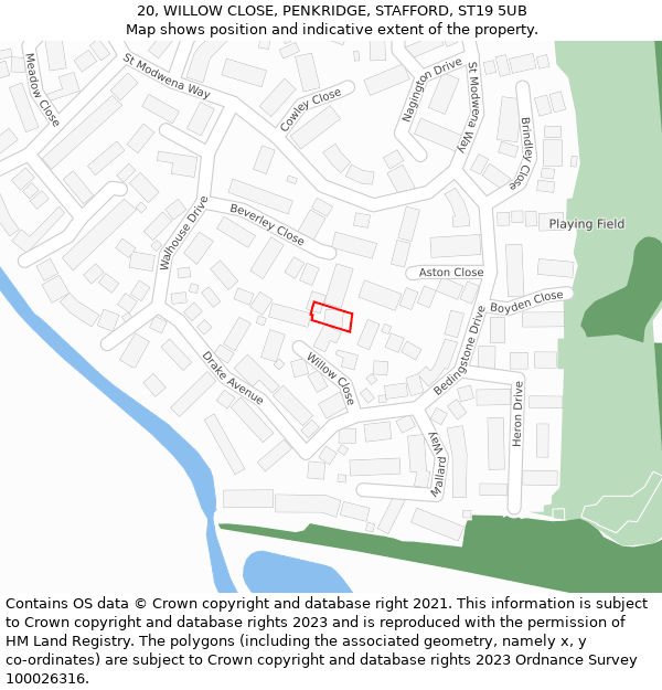 20, WILLOW CLOSE, PENKRIDGE, STAFFORD, ST19 5UB: Location map and indicative extent of plot