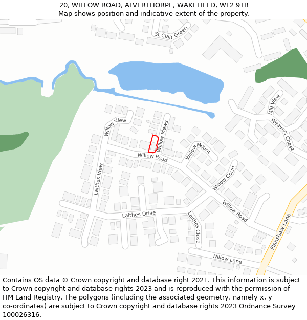 20, WILLOW ROAD, ALVERTHORPE, WAKEFIELD, WF2 9TB: Location map and indicative extent of plot