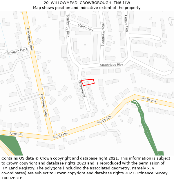 20, WILLOWMEAD, CROWBOROUGH, TN6 1LW: Location map and indicative extent of plot