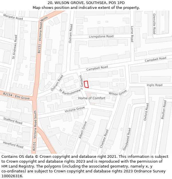 20, WILSON GROVE, SOUTHSEA, PO5 1PD: Location map and indicative extent of plot