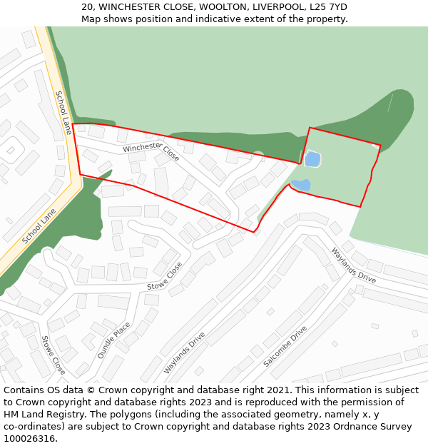 20, WINCHESTER CLOSE, WOOLTON, LIVERPOOL, L25 7YD: Location map and indicative extent of plot