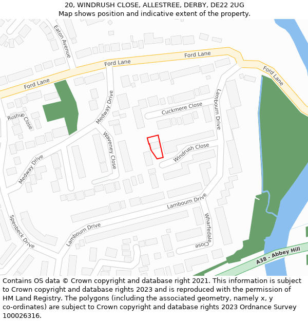 20, WINDRUSH CLOSE, ALLESTREE, DERBY, DE22 2UG: Location map and indicative extent of plot