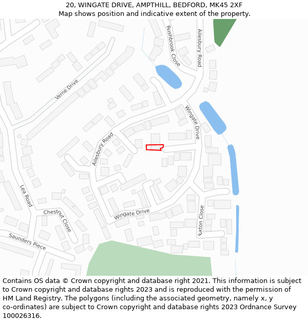 20, WINGATE DRIVE, AMPTHILL, BEDFORD, MK45 2XF: Location map and indicative extent of plot