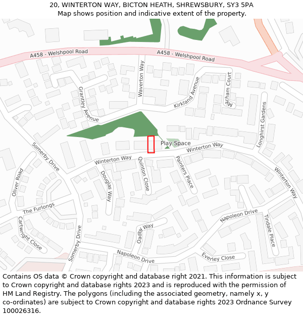 20, WINTERTON WAY, BICTON HEATH, SHREWSBURY, SY3 5PA: Location map and indicative extent of plot