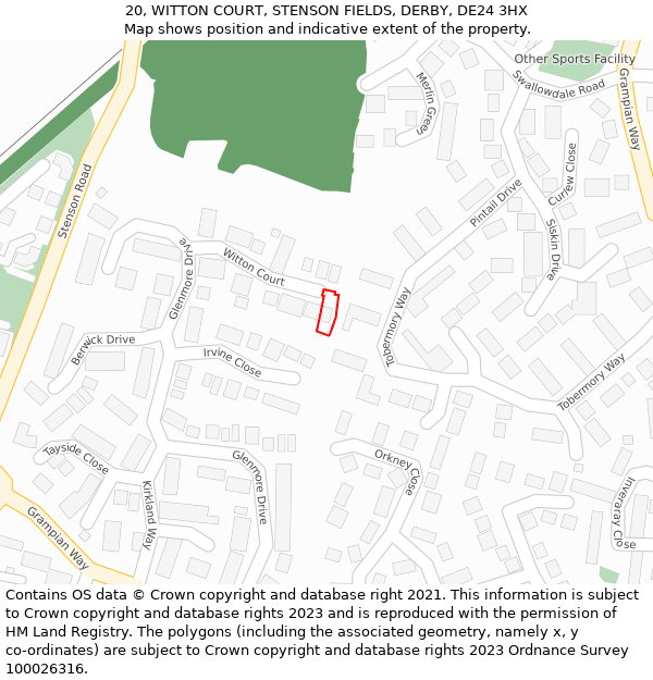 20, WITTON COURT, STENSON FIELDS, DERBY, DE24 3HX: Location map and indicative extent of plot