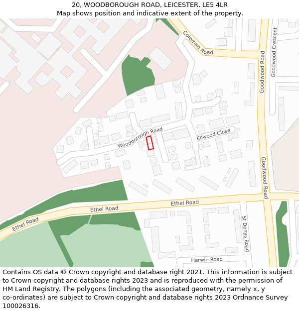 20, WOODBOROUGH ROAD, LEICESTER, LE5 4LR: Location map and indicative extent of plot