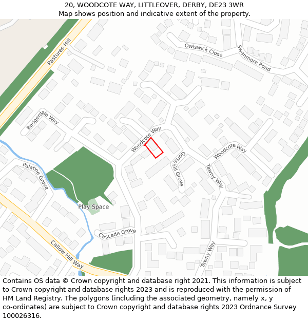 20, WOODCOTE WAY, LITTLEOVER, DERBY, DE23 3WR: Location map and indicative extent of plot