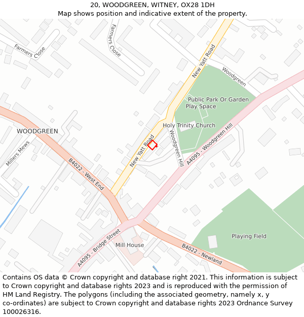 20, WOODGREEN, WITNEY, OX28 1DH: Location map and indicative extent of plot