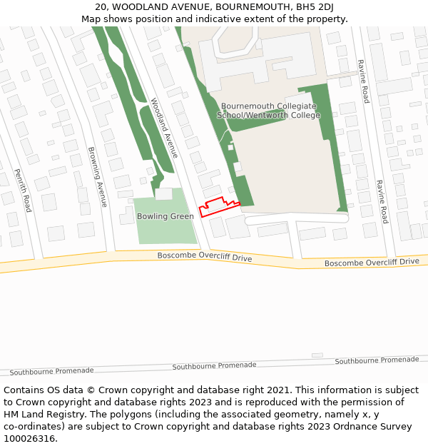 20, WOODLAND AVENUE, BOURNEMOUTH, BH5 2DJ: Location map and indicative extent of plot