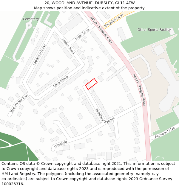 20, WOODLAND AVENUE, DURSLEY, GL11 4EW: Location map and indicative extent of plot