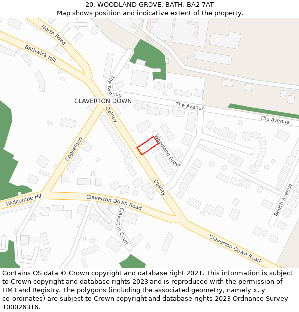 20, WOODLAND GROVE, BATH, BA2 7AT: Location map and indicative extent of plot