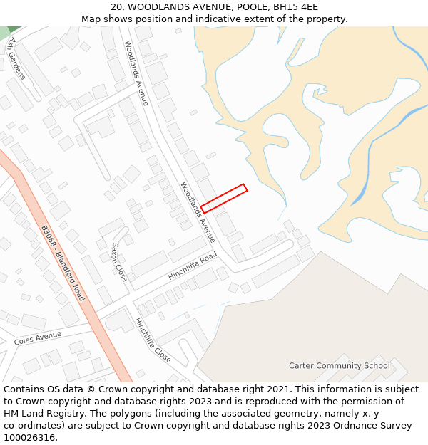 20, WOODLANDS AVENUE, POOLE, BH15 4EE: Location map and indicative extent of plot