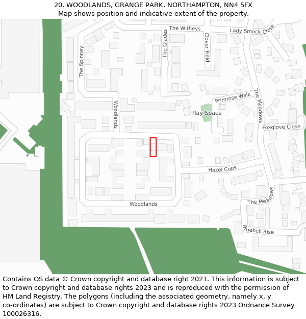 20, WOODLANDS, GRANGE PARK, NORTHAMPTON, NN4 5FX: Location map and indicative extent of plot