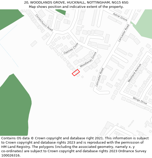 20, WOODLANDS GROVE, HUCKNALL, NOTTINGHAM, NG15 6SG: Location map and indicative extent of plot