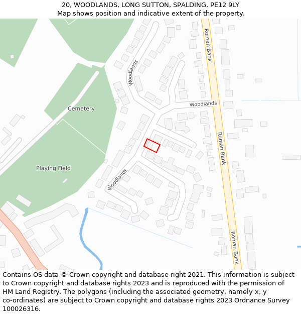 20, WOODLANDS, LONG SUTTON, SPALDING, PE12 9LY: Location map and indicative extent of plot