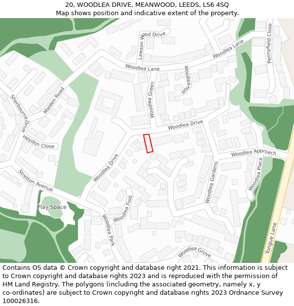 20, WOODLEA DRIVE, MEANWOOD, LEEDS, LS6 4SQ: Location map and indicative extent of plot