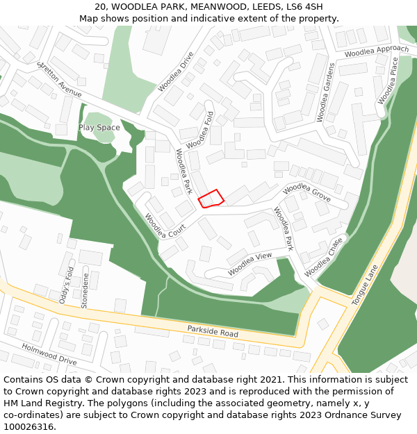 20, WOODLEA PARK, MEANWOOD, LEEDS, LS6 4SH: Location map and indicative extent of plot