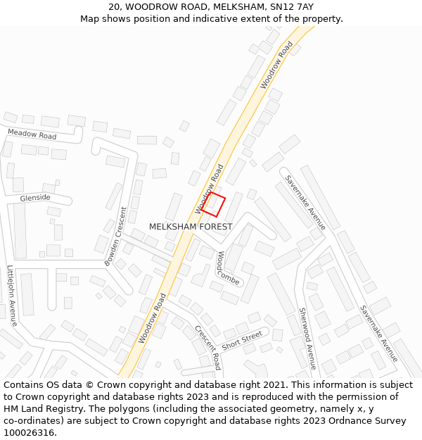 20, WOODROW ROAD, MELKSHAM, SN12 7AY: Location map and indicative extent of plot