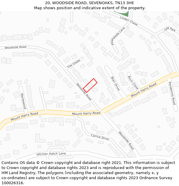 20, WOODSIDE ROAD, SEVENOAKS, TN13 3HE: Location map and indicative extent of plot