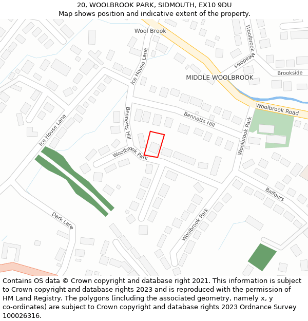 20, WOOLBROOK PARK, SIDMOUTH, EX10 9DU: Location map and indicative extent of plot