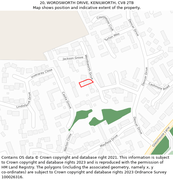 20, WORDSWORTH DRIVE, KENILWORTH, CV8 2TB: Location map and indicative extent of plot