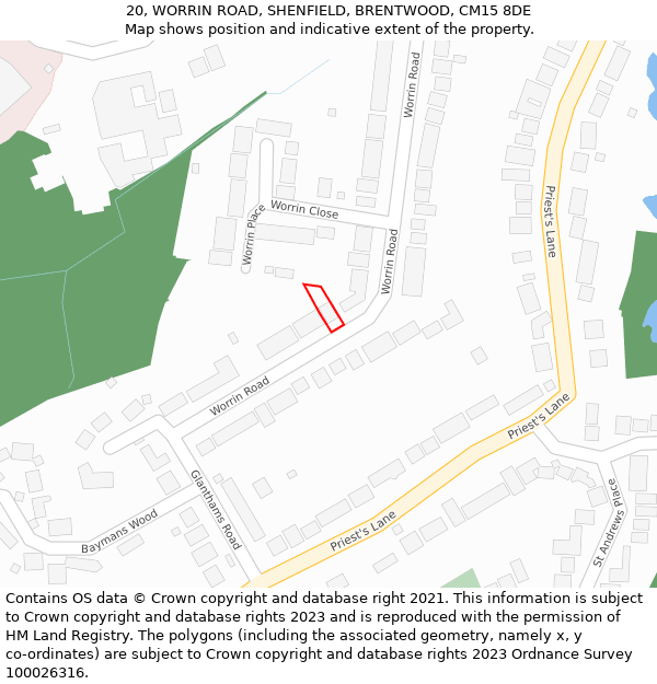 20, WORRIN ROAD, SHENFIELD, BRENTWOOD, CM15 8DE: Location map and indicative extent of plot