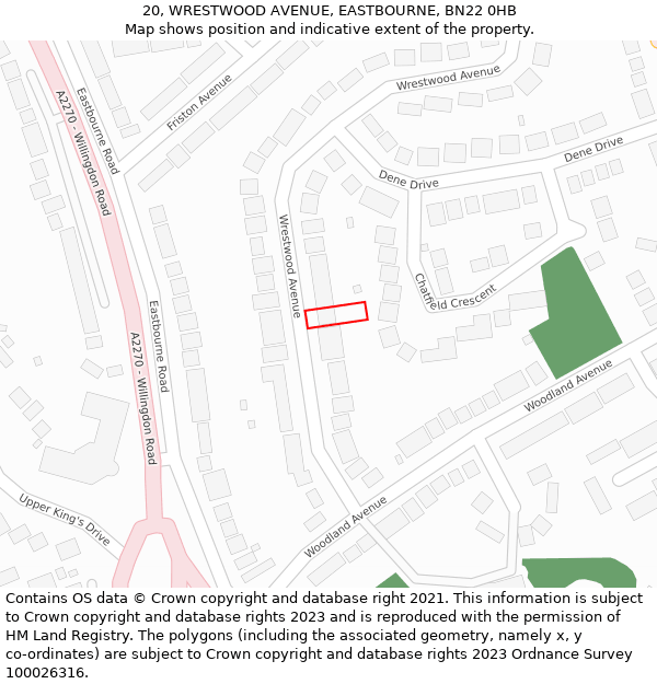 20, WRESTWOOD AVENUE, EASTBOURNE, BN22 0HB: Location map and indicative extent of plot