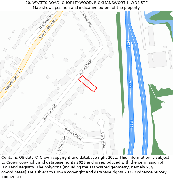 20, WYATTS ROAD, CHORLEYWOOD, RICKMANSWORTH, WD3 5TE: Location map and indicative extent of plot