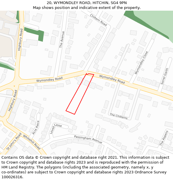 20, WYMONDLEY ROAD, HITCHIN, SG4 9PN: Location map and indicative extent of plot