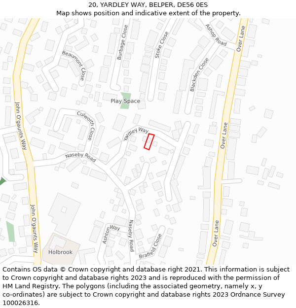 20, YARDLEY WAY, BELPER, DE56 0ES: Location map and indicative extent of plot