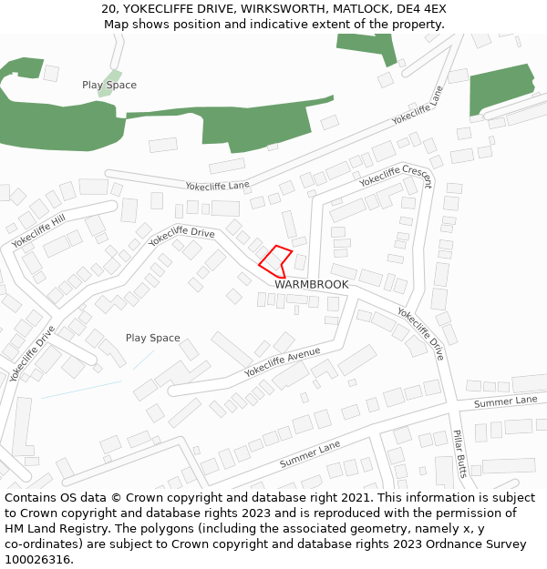 20, YOKECLIFFE DRIVE, WIRKSWORTH, MATLOCK, DE4 4EX: Location map and indicative extent of plot