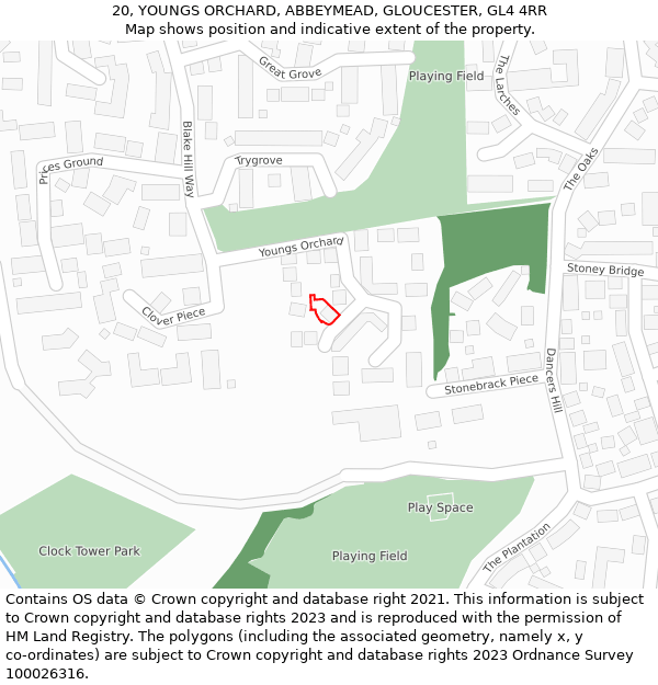 20, YOUNGS ORCHARD, ABBEYMEAD, GLOUCESTER, GL4 4RR: Location map and indicative extent of plot