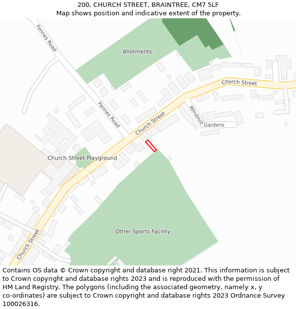 200, CHURCH STREET, BRAINTREE, CM7 5LF: Location map and indicative extent of plot