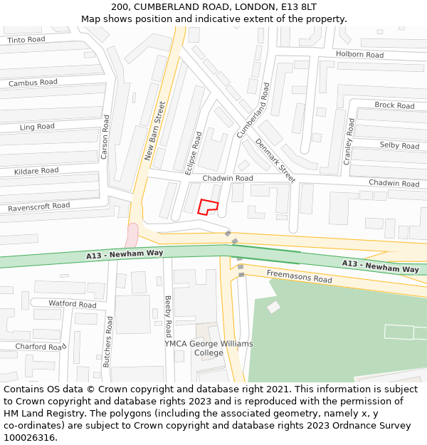 200, CUMBERLAND ROAD, LONDON, E13 8LT: Location map and indicative extent of plot