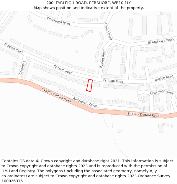 200, FARLEIGH ROAD, PERSHORE, WR10 1LY: Location map and indicative extent of plot