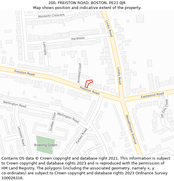 200, FREISTON ROAD, BOSTON, PE21 0JR: Location map and indicative extent of plot