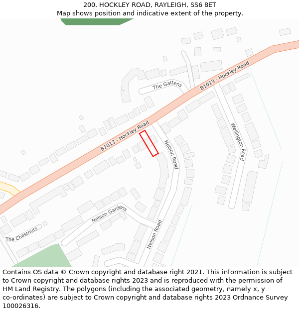 200, HOCKLEY ROAD, RAYLEIGH, SS6 8ET: Location map and indicative extent of plot